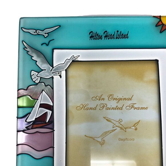 Hand Painted Lighthouse Stained Glass Picture Frame 3.5 x 5 Hilton Head Island - Picture 2 of 8